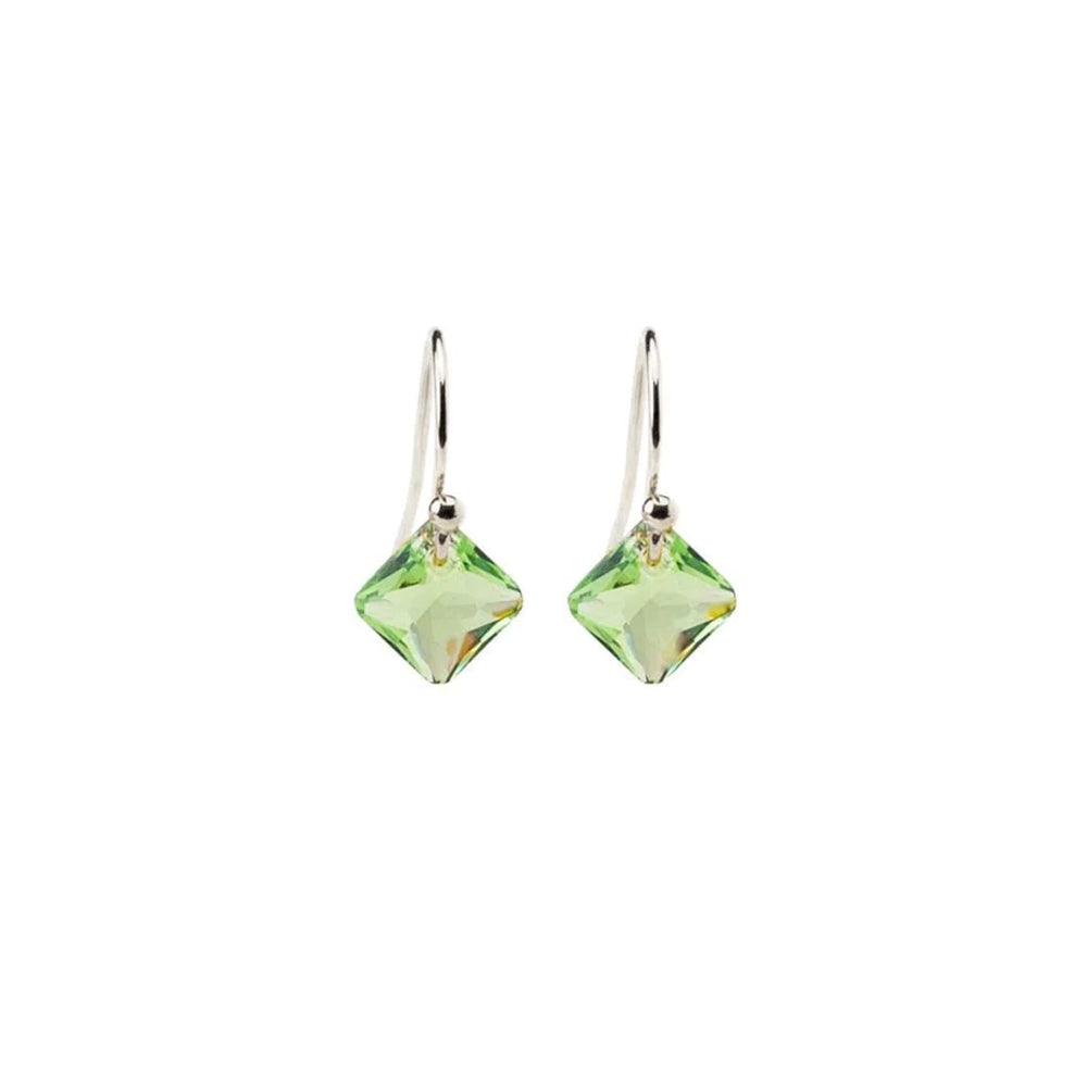 peridot crystals silver dangling earrings