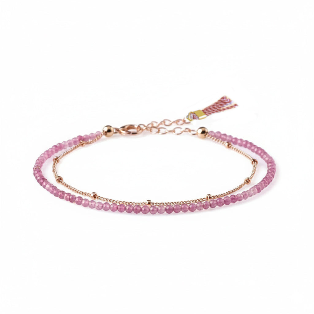 pink turmaline bracelet with silk tassel