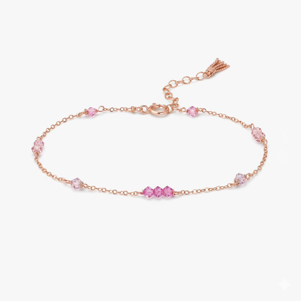 rose color crystal bracelet in rose gold and silk tassel