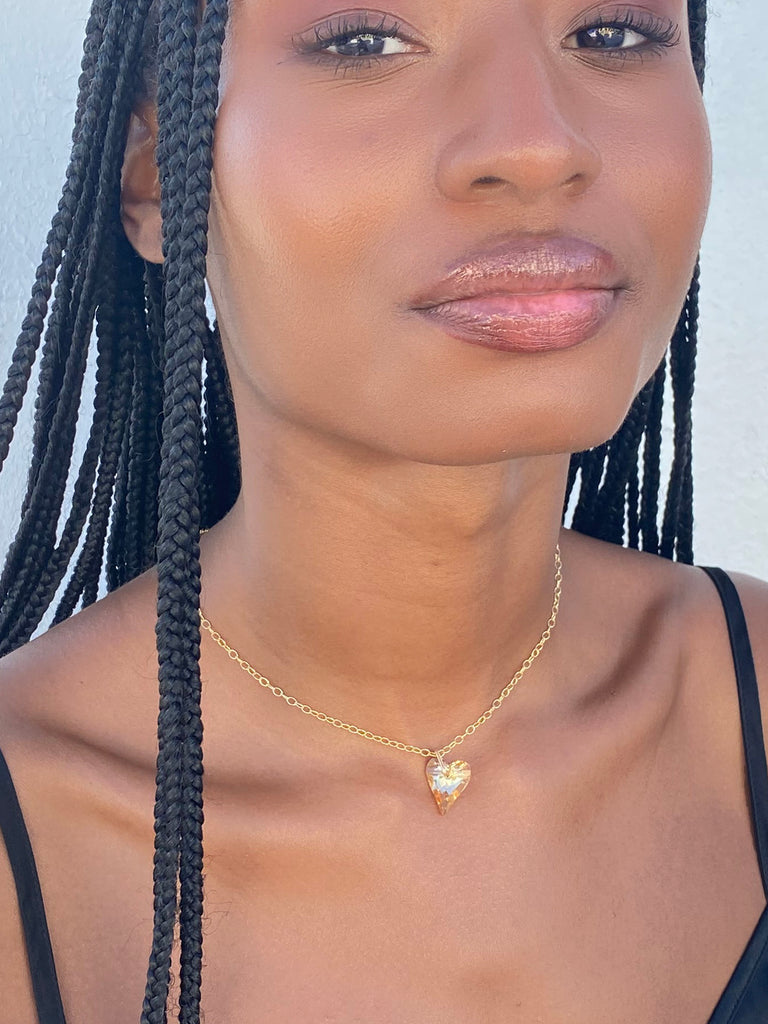 Champagne colored crystal heart necklace by desideri design