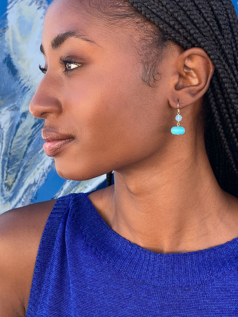 Turquoise and crystals gold earrings. Taylor model nyc