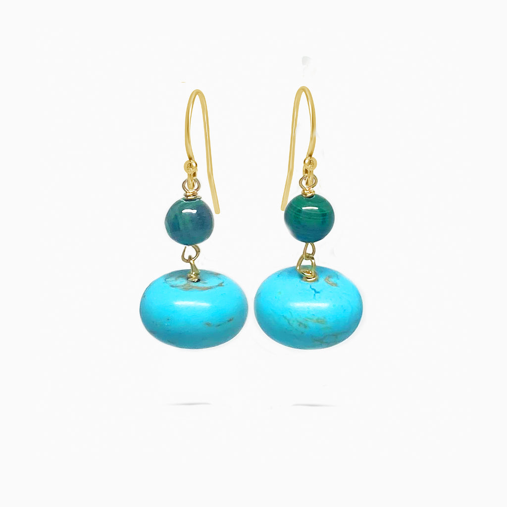 turquoise and malachite gold earrings by desideri design 