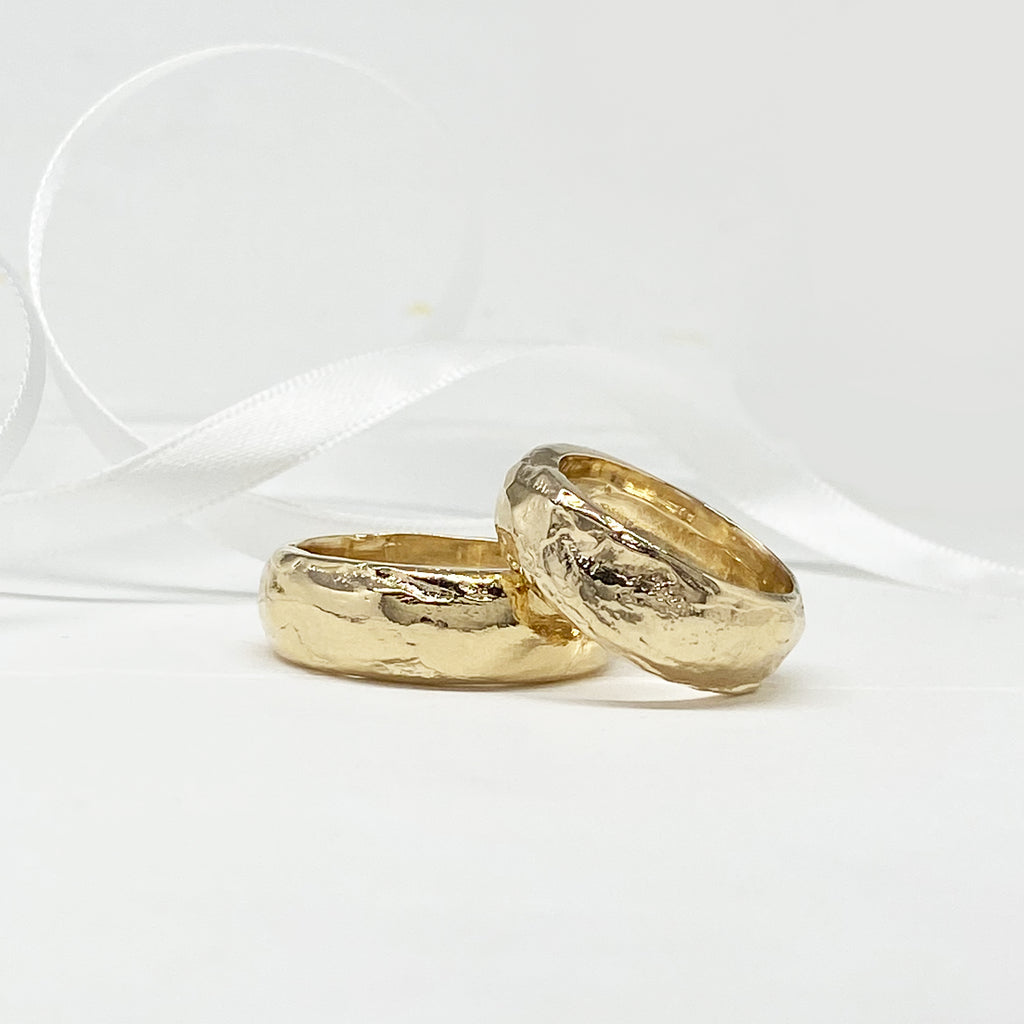 Gold wedding bands organic handcrafted