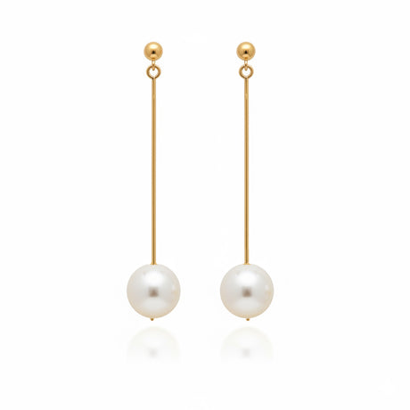 white pearl gold bar dangling earrings 