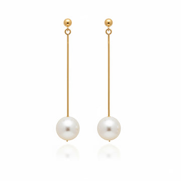 white pearl gold bar dangling earrings 