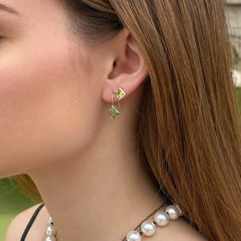 14k gold peridot dangling earrings