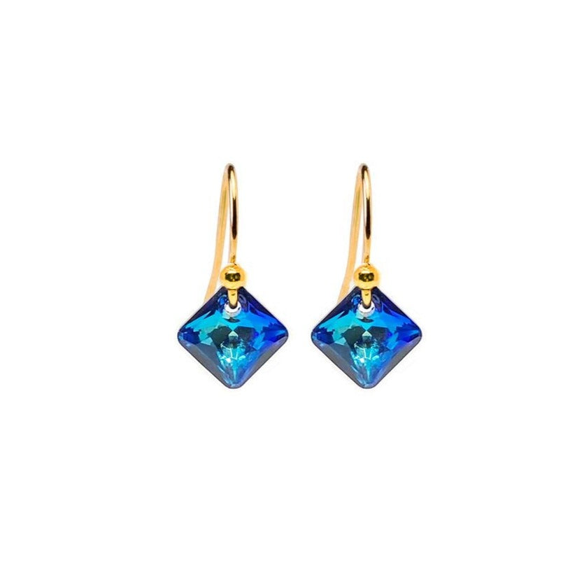 Sparkly blue crystals drop geometric earrings