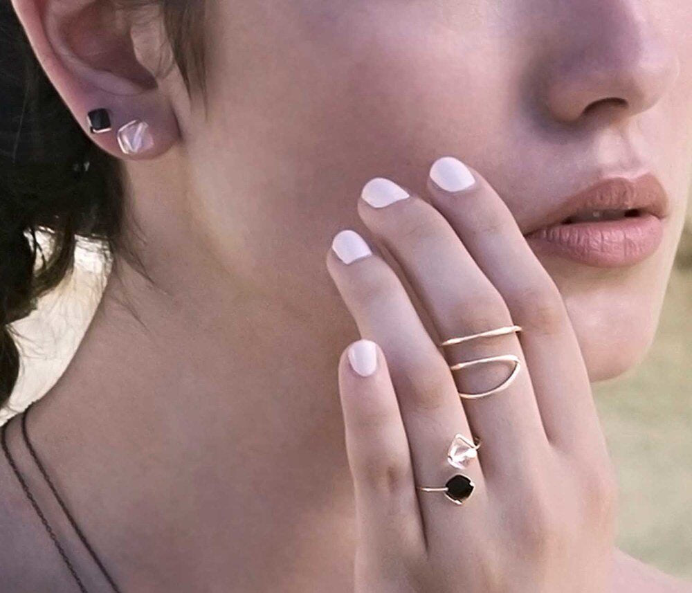 geometric collection of rings and earrings