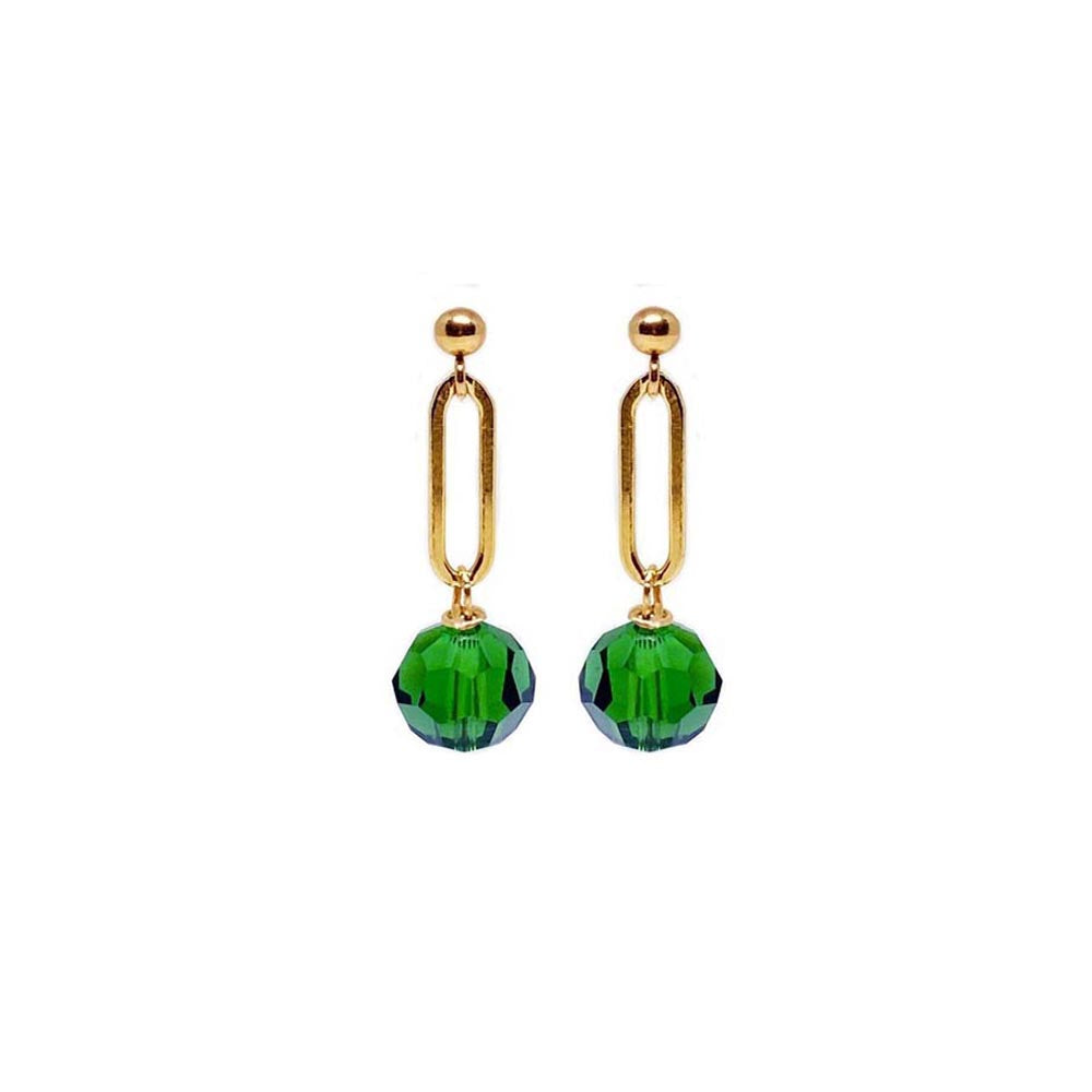 green crystals gold dangling earrings