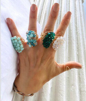 Desideri design aquamarine and gold cluster rings collection made in NYC