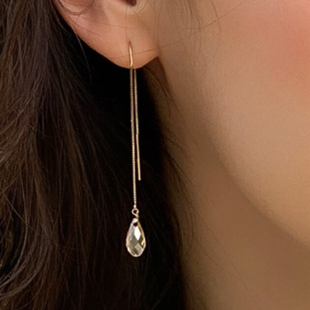 Citrine color gold threader earrings. Gold Threaders