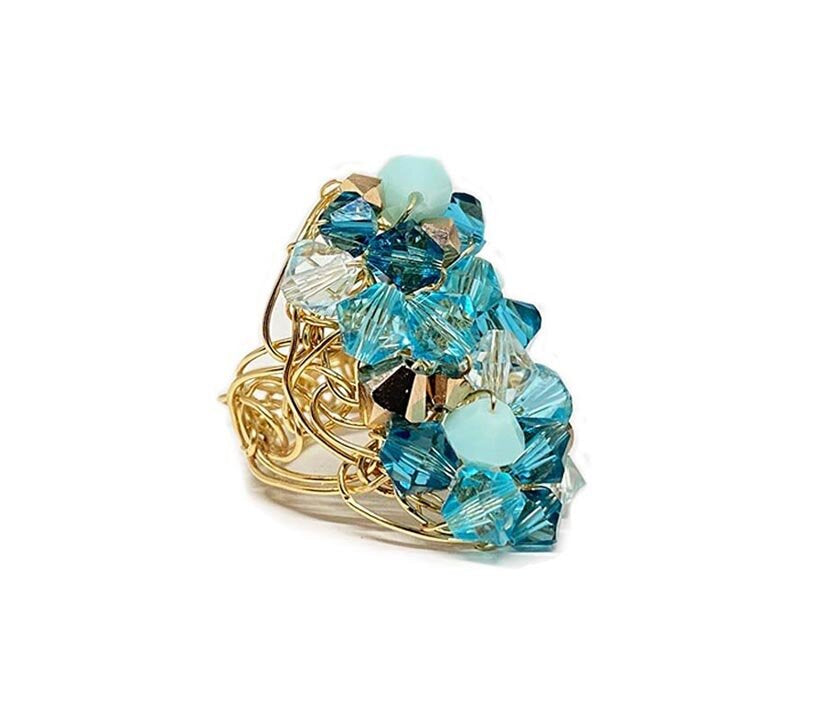 aquamarine and gold cluster ring by Desideri design