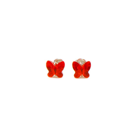 Red crystals butterfly studs, i gold or silver. Desideri design earrings