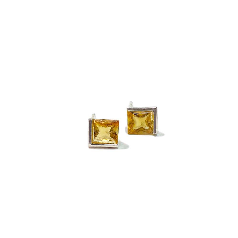 Citrine gems square silver studs earrings. 
