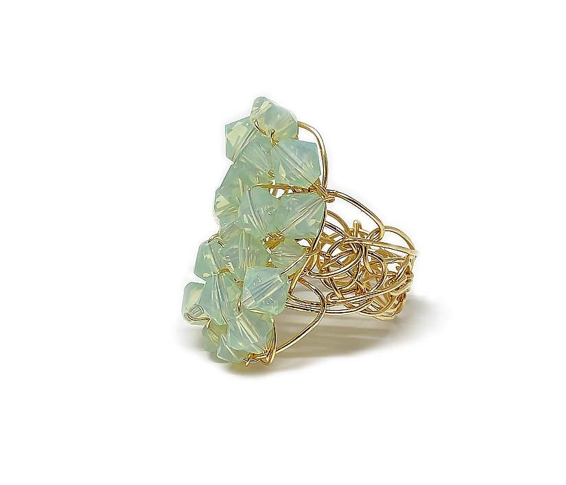 Seafoam green and gold cluster ring